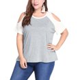 thumbnail image 2 of GRACE & GRANDEUR Women's Plus Tops Contrast Color Short Sleeves Cold Shoulder T-Shirt Gray 4X, 2 of 6