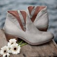 thumbnail image 1 of Women's Leather Solid Color Sleeve Short Mid Heel Pointed Retro Boots, 1 of 4