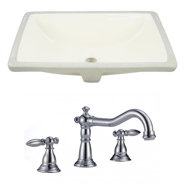 20.75-in. W Rectangle Bathroom Undermount Sink Set In Biscuit - Chrome Hardware AI-22797