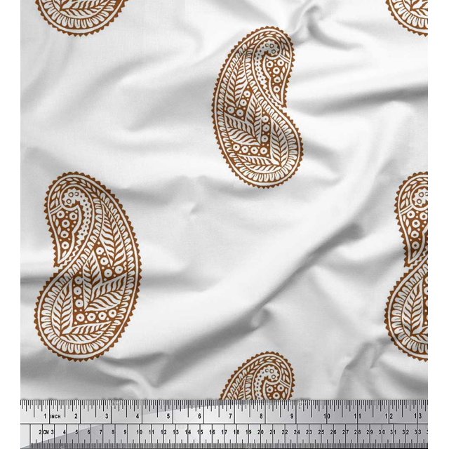 Soimoi Rayon Crepe Fabric Paisley Block Printed Craft Fabric by The Yard 46 Inch Wide