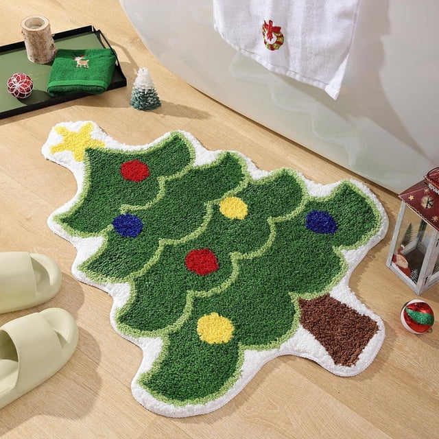 Yhmxh Bathroom Rugs Christmas Tree Bathroom Rugs For Living Room Green Rug Absorbent Washable Bath Mat Shower Soft Thick Bathtub Carpet Living Room Rug Bath Mat