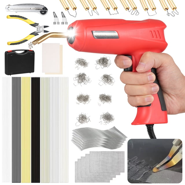 150W High-Power Plastic Welding Kit with LED Light & Overheat Protection - 1-3s Fast Heating Handheld Welder for Automotive Bumpers/Dashboards, Includes 800PCS Hot (0.6-0.8mm Wave/Flat/M/V),