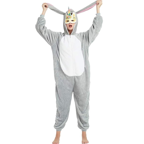 ANBOTA Easter Bunny Costume Rabbit Onesie for Adult Women Men Halloween Pajama, Gray, M
