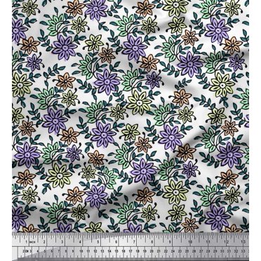 Soimoi Poly Georgette Fabric Leaves & Floral Block Fabric Prints by Yard 52 Inch Wide