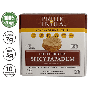 Pride Of India - Spicy Chickpea Masala Papadum Lentil Crisp, 10 count (3.53oz - 100gm) - Microwaveable Instant Chips, Gluten-Free Vegan Crackers, Healthy Protein, Fiber & Iron Rich Snacks