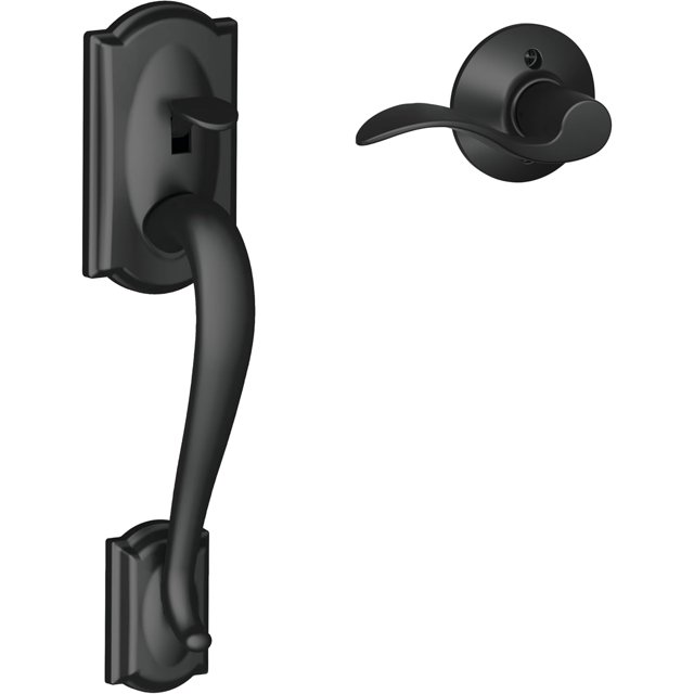 Front Entry Handleset with Left Handed Accent Door Lever Lower Half Grip Aged Bronze FE CAM Acc CAM LH