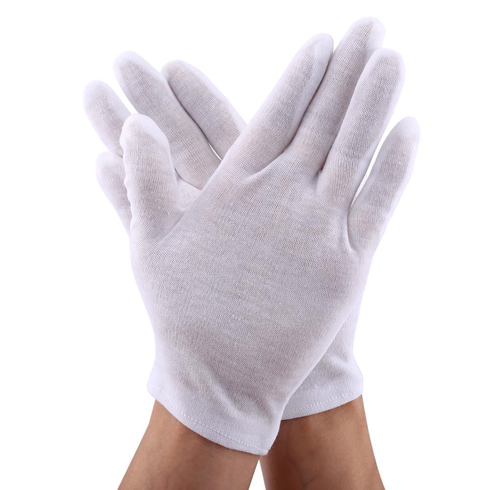 Garosa 12 Pairs Practical White Cotton Work Safety Glove for Coin Jewelry Silver Inspection Protection,White Work Glove, White Cotton Gloves
