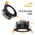 thumbnail image 4 of 2 Inch LED Recessed Lighting Dimmable Downlight 3W(35W Equivalent) 3000K Warm White Black LED Recessed Light with LED Driver (1 Pack), 4 of 5