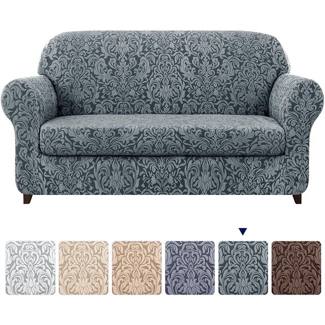 Subtrex Stretchy 2-Piece Washable Armchair/Lovesaet/Sofa/XL-Sofa Slipcover, Jacquard Damask Pattern
