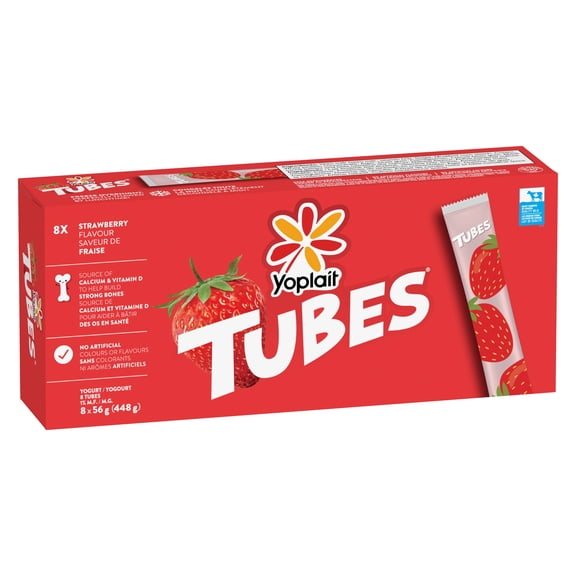 Yoplait Tubes Yogourt Saveur De Fraise Yogourt Tubes, Collations pour enfants, 8x56g