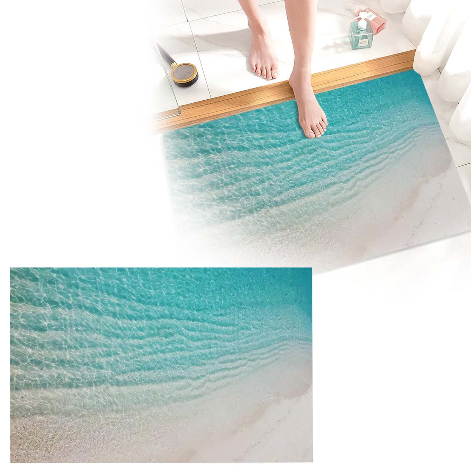 Thin Bath Mat with Non Backing Absorbent Washable Bathroom Rug for Shower Tub and Door Clearance