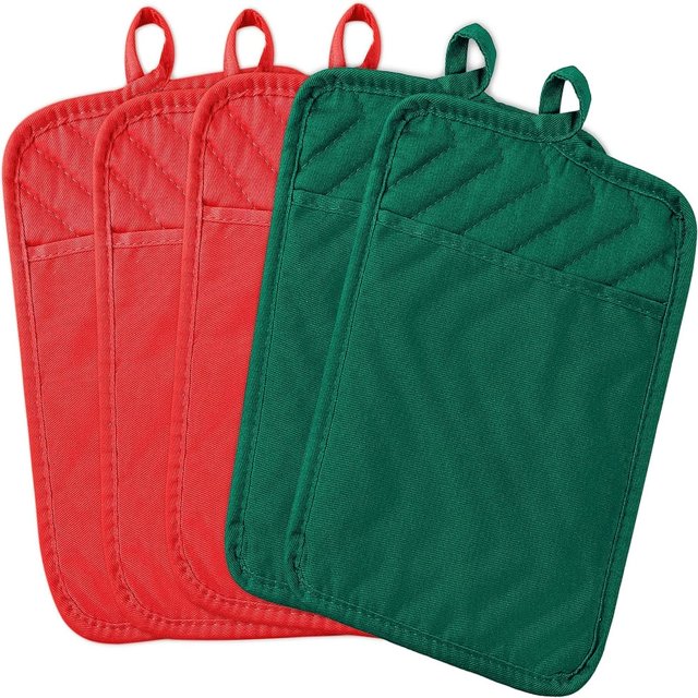 HAOAN 5 Pcs Supports de Pot pour Cuisine Résistant à la Chaleur Rose Support de Pot en Coton Multifonction Lavable en Machine Gant de Four avec Poche à Boucle pour Cuisson Quotidienne