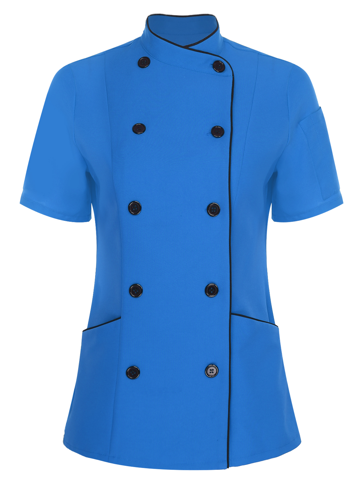 renvena Women's Short Sleeve Cross Collar Chef Coat Double Breasted Chef Jacket Kitchen Restaurant Work Uniform LightBlue XXL
