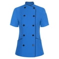 thumbnail image 3 of Doomiva Women Short Sleeve Chef Jacket Cross-over Collar Double-breasted Chef Coat Work Uniform for Kitchen Hotel Light Blue L, 3 of 5