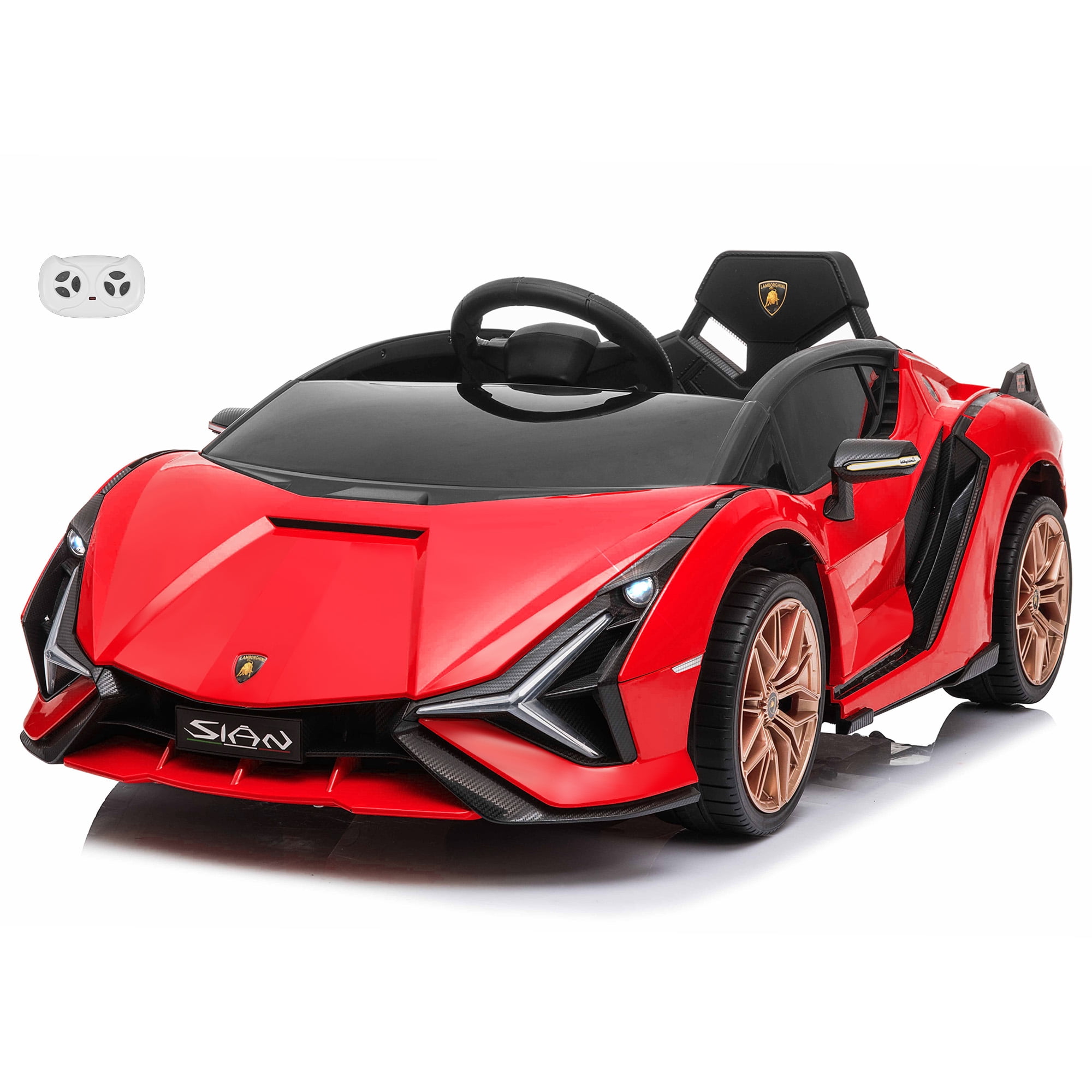VOLTZ TOYS Lamborghini SIAN FKP 37 12V Ride on Car with Scissor Doors and Remote Control, Licensed - Red
