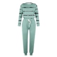 thumbnail image 5 of Mrat Women 2 Piece Outfits Sets 2 Piece Jogging Sets Striped Print Polyester Long Sleeve Sweatsuits Sets Two Piece Track Suits Drawstring High Waist Pants Set Comfy Outfits P-Green 3XL, 5 of 5