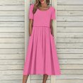 thumbnail image 1 of Robes d'Été pour Femmes 2025 Zeophrasy Robes de Vacances Décontractées pour Femmes Col Rond Plié Manches Courtes avec Poche Liquidation Moins de 5, 1 of 9