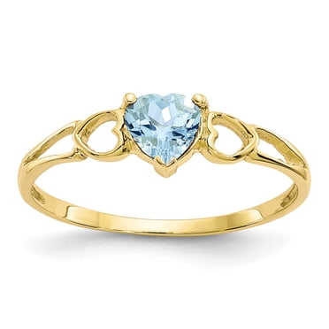 10K Yellow Gold Polished Geniune Aquamarine Birthstone Ring