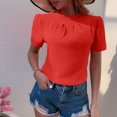 thumbnail image 2 of hotojiny Spring Tops for Women Solid Color Crew Neck Loose Blouse Lightweight Textured Puff Short Sleeve Back Keyhole Shirt Beach Vacation Clothes for Women, 2 of 7