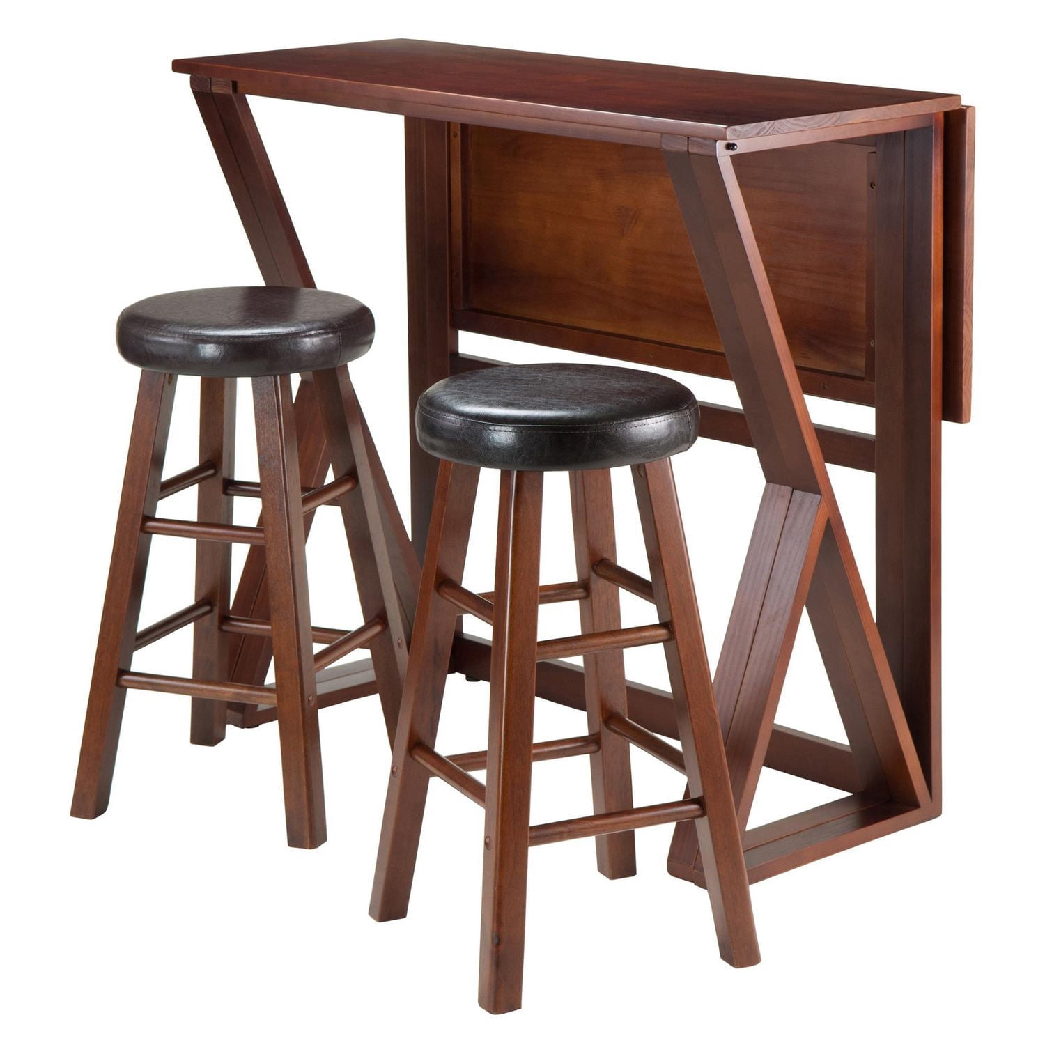 Table haute à abattant 3 pièces Harrington, 2 tabourets ronds à siège rembourré de Winsome, 24 po - 94302