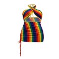 thumbnail image 3 of Female Dress Striped Halter Neck Sleeveless Hollow Out One-Piece, 3 of 5