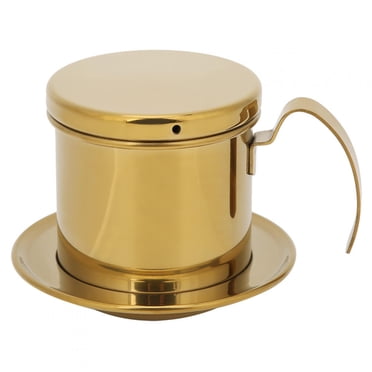 Filtre à Café Vietnamien, Filtre à Café Compact en Acier Inoxydable pour Café Infusé à la Main (Or Brillant)