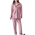 thumbnail image 1 of Ladies Fashion Flannel Solid Print Pocket Long Sleeve+ Long Pants Pajama Suit, 1 of 9