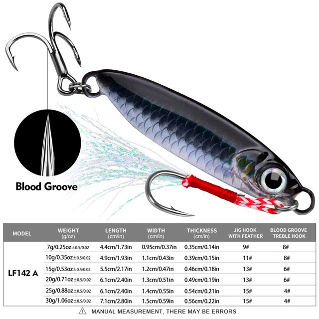 Leurres de Pêche DWS586 pour l'Extérieur - 7-30 g, 6 Tailles, Action de Coulée Rapide