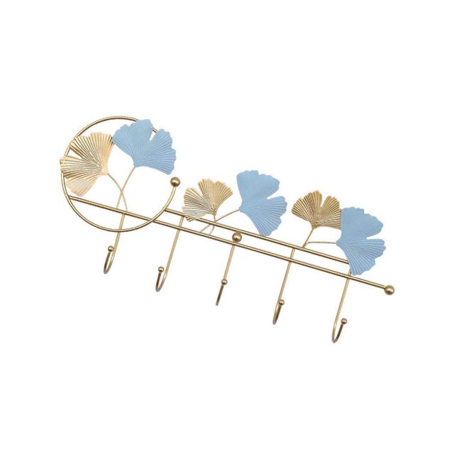 facefd Ins Light Luxury Hook Wall Hanging Coat Hook Kitchen Wrought Ginkgo Leaf Shape Key Holder Hook Rack Golden Light Blue A