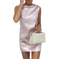 thumbnail image 1 of Women's Satin Backless Round Neck Sleeveless Party Mini Dress Pink M, 1 of 7