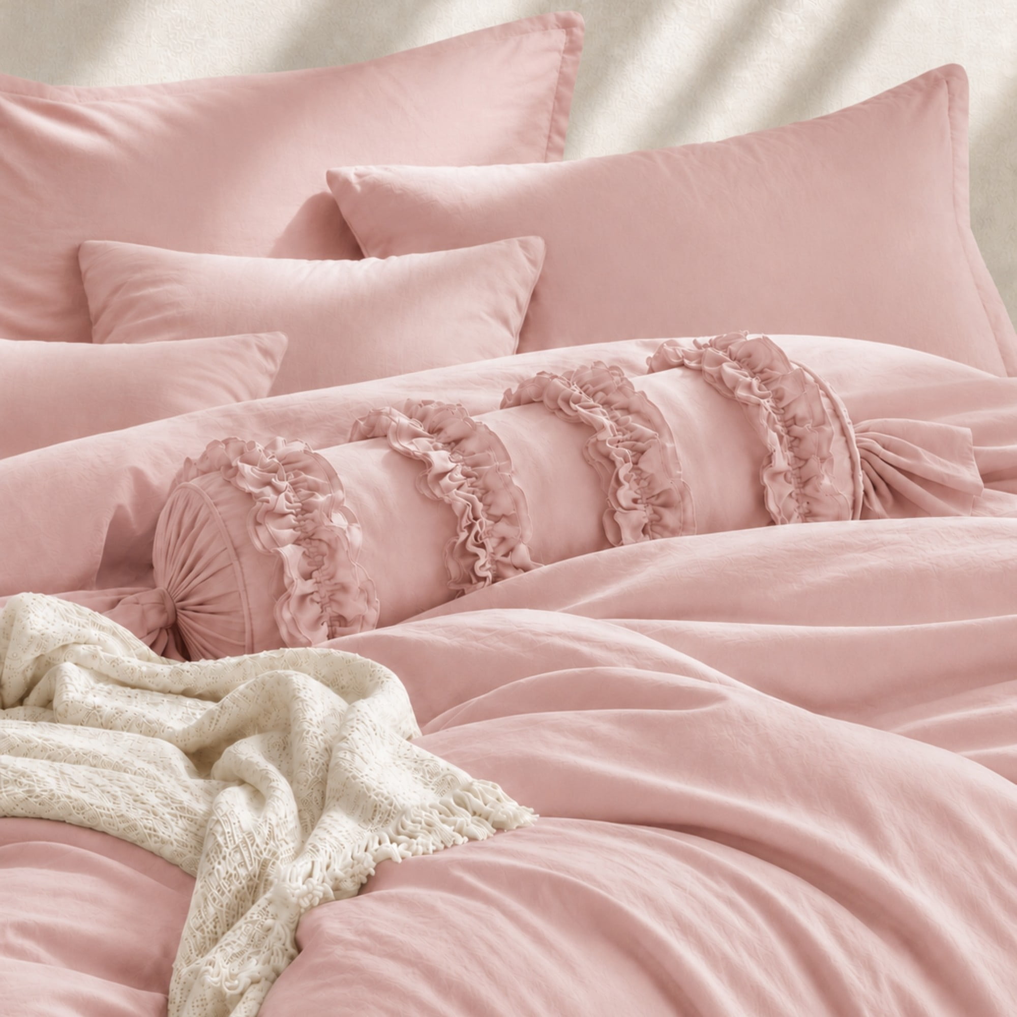 Swift Home Ensemble housse de couette ultra douce prélavée à texture froissée, unie, Rose poudré, Très grand lit