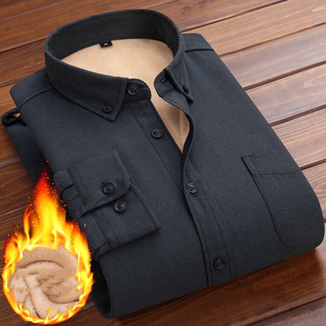 Ceisia Men's Fleece-Lined Long-Sleeve Button-Down Shirt Multi-Solid for Winter Warmth Gift