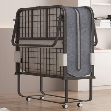 Puremind Lit Pliant avec Matelas en Mousse de 4 Pouces, Lit Escamotable 75 Pouces x 31 Pouces pour Adultes, Lit Portable avec Roues Verrouillables, Assemblage et Déplacement Faciles, Standard