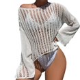 thumbnail image 1 of Pompotops Haut de Bikini de Plage en Tricot Ajouré à Manches Longues et Col Rond Uni pour Femme Liquidation, 1 of 5