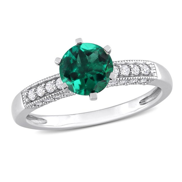 1.00 Carat (ctw) Lab-Created Emerald Ring in 10K White Gold with Diamonds