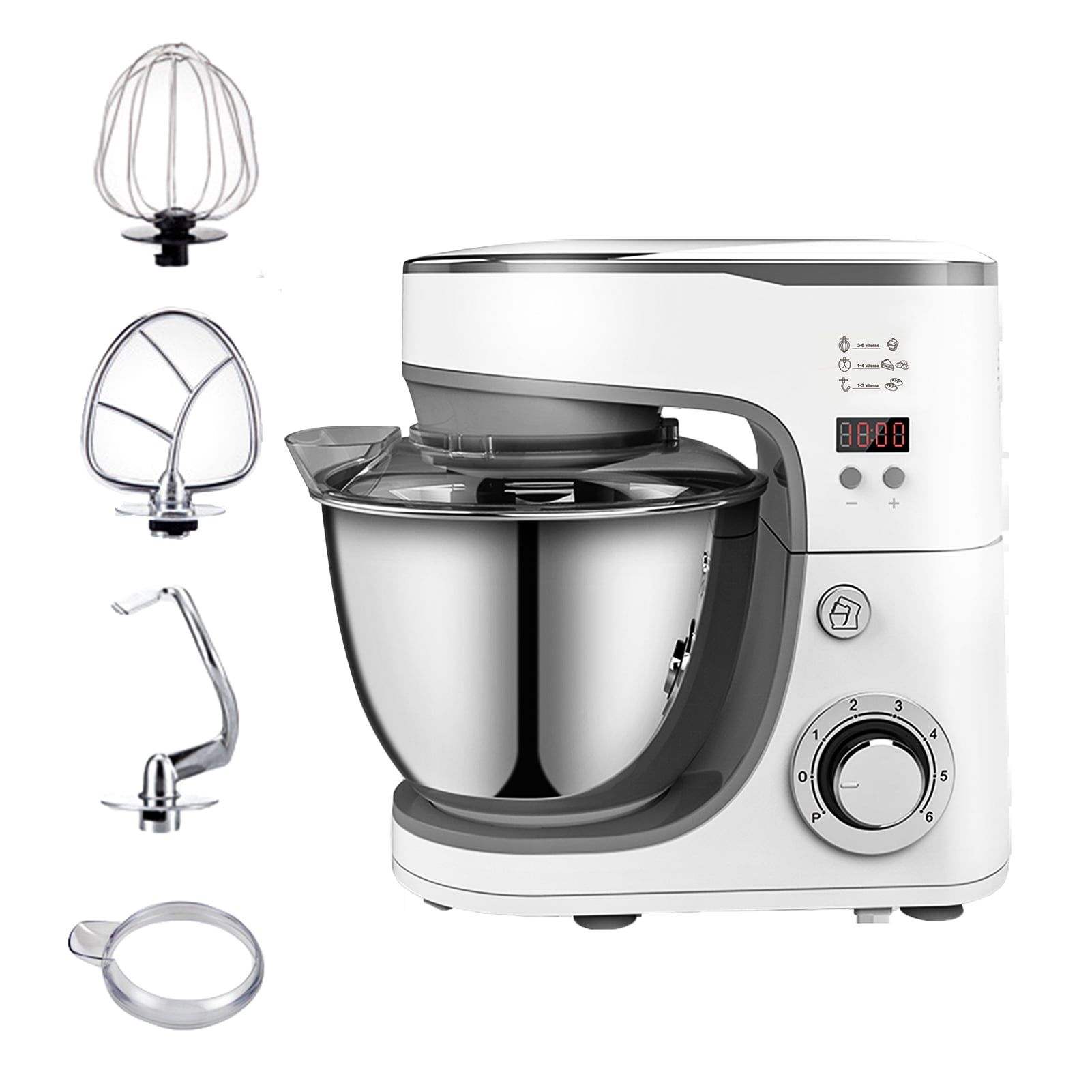 Multifunctional Stand Mixer 1000W Tilt-Head Food Douch Mixer Kitchen Electric Mixer 6-Speed 10min Timer with 5.2L Stainless Steel Bowl + Dough Hook + Egg Whisk + Flat Beater