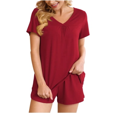 drppepioner Ensemble 2 Pcs pour Femme Col en V Manches Courtes Pyjama de Maison Confortable Ensemble de Sport