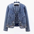 thumbnail image 4 of 2025 Veste en Jean pour Femmes Printemps Chandail à Col Roulé pour Femmes Vestes à Capuche Manches Longues Décontracté Automne Brodé Courte Vestes en Denim de Sarrau pour Femme Vestes Basique, 4 of 8