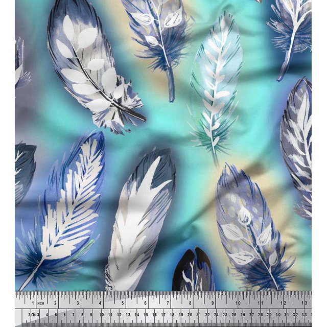 Soimoi Poly Georgette Tissu Feuilles & Plumes Tissu Imprimé 1 Yard 42 Inch Wide