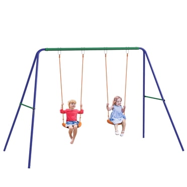 Outsunny Kids Swing Set for Backyard Outdoor w/ Double Swing Seats