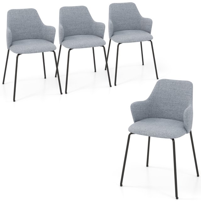 Gymax 4 PCS Dining Chairs Set of 2 w/ Curved Backrest Wide Seat & Armrests Durable Frame Gray