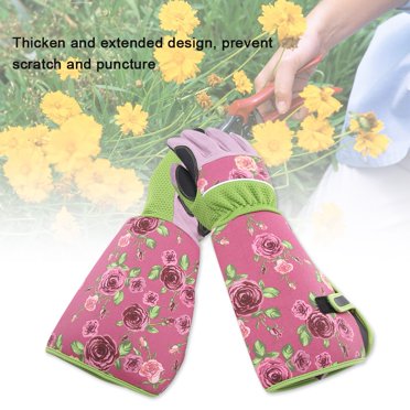 TOPINCN Long Pink Floral Waterproof Oxford Cotton Gardening Gloves, by Topincn (1 Pair)