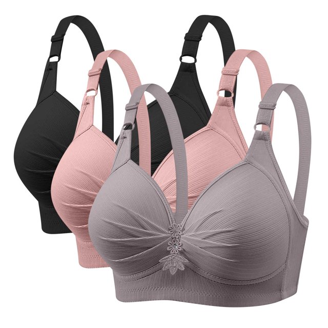 Timegard 3pc Plus Size Bras for Women Wireless Adjustable Strap Full Support Breathable Everyday Bra