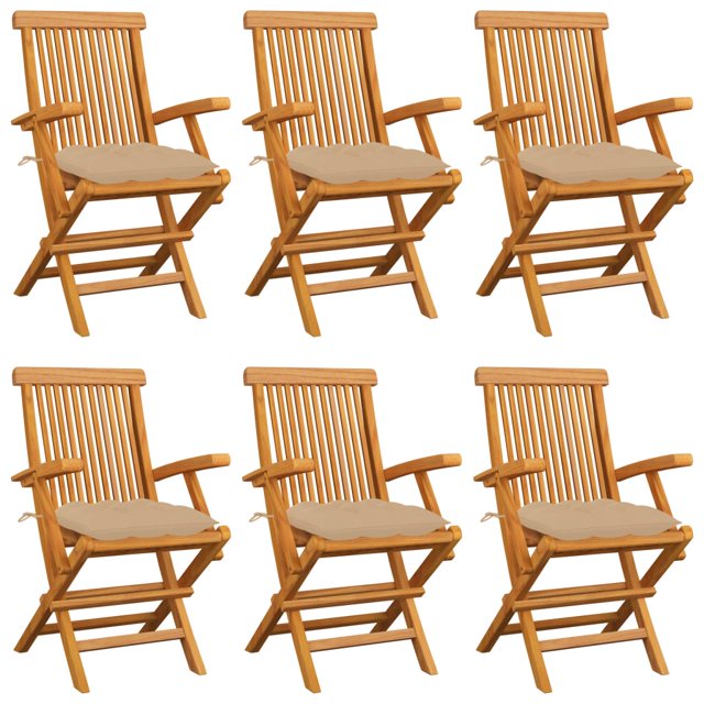 vidaXL Garden Chairs with Beige Cushions 6 pcs Solid Teak Wood