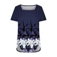 thumbnail image 4 of Birdeem Fashion Womens Casual Printed Square Neck Short Sleeve Buttons Tops Loose Blouses, 4 of 5