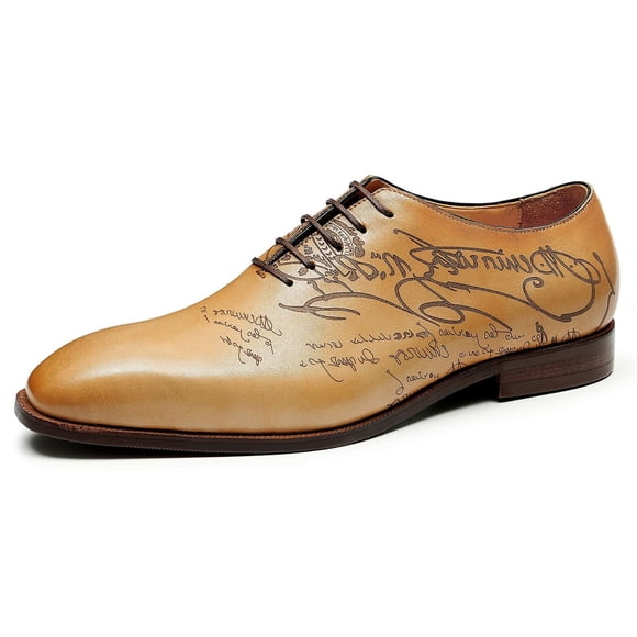 Santimon Earthy Yellow Dress Shoes for Men Lace-up Brogue Oxford Shoes Classic Formal Business Derby Shoes for Wedding Party US 6
