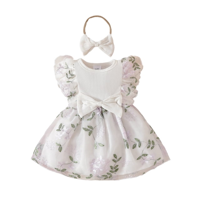 DuoJiaJ Robe en Maille Sans Manches pour Tout-Petites Filles, Robe de Fête, Robe de Danse, Robes de Princesse, Taille 9-12 Mois