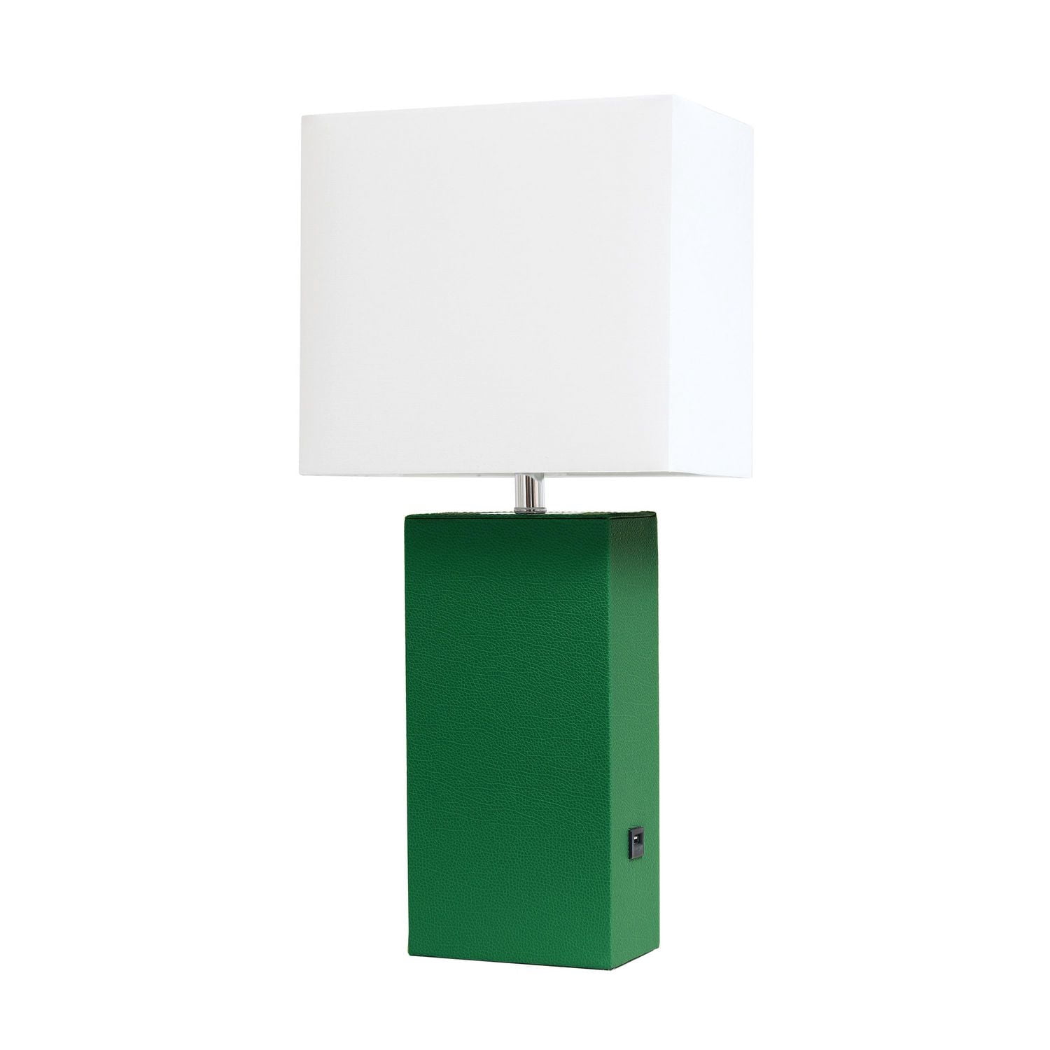 Lampe de table design moderne en cuir élégant avec abat-jour USB et tissu blanc