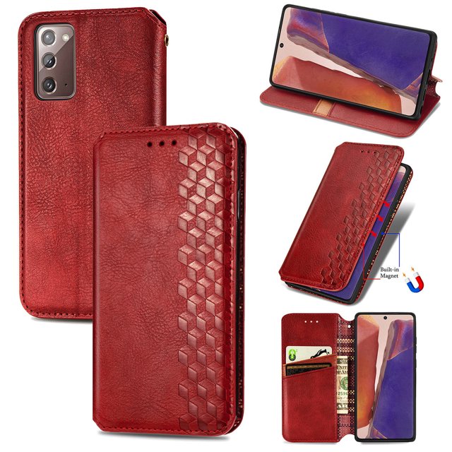 Case for Samsung Galaxy Note 20 Flip Cover Wallet Flip Cover Magnetic Protective - Red