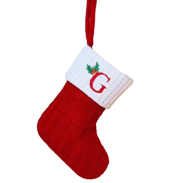 Christmas Tree Decorative Socks With Embroidered Initial Letters Red Green White Knit Stockings